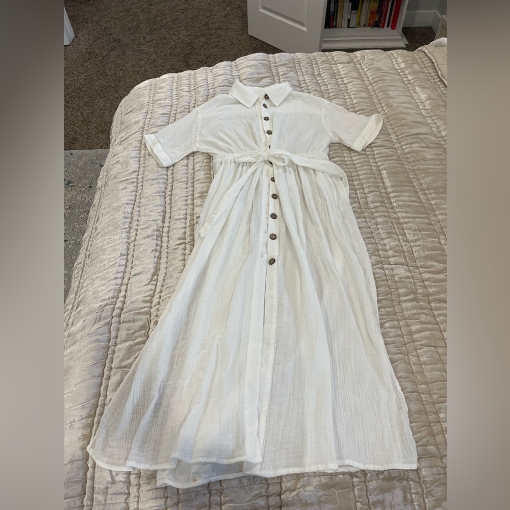 Womens Anthropologie ivory linen swim cover up dress size MEDIUM